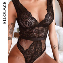 Load image into Gallery viewer, Ellolace Summer Lace Bodysuit Women Floral Embroidery Deep V Neck Sexy Bodysuit Dot Patchwork Jumpsuit Overalls 2025 Femlae Body