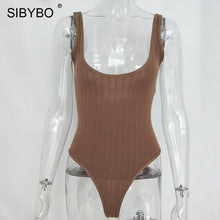 Load image into Gallery viewer, SIBYBO Ribbed Knitted Sexy Bodysuits Women Black Sleeveless Autumn Slim Rompers Womens Jumpsuit Basic Playsuit Womens Tops