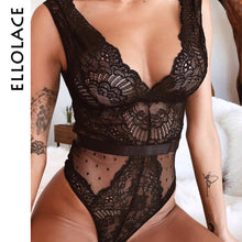 Load image into Gallery viewer, Ellolace Summer Lace Bodysuit Women Floral Embroidery Deep V Neck Sexy Bodysuit Dot Patchwork Jumpsuit Overalls 2025 Femlae Body