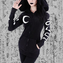 Load image into Gallery viewer, Women Gothic Hoodies 2025 Winter Harajuku Moon Letter Print Black Female Sweatshirts Casual Pocket Hooded Zipper Punk Sweatshirt