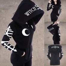 Load image into Gallery viewer, Women Gothic Hoodies 2025 Winter Harajuku Moon Letter Print Black Female Sweatshirts Casual Pocket Hooded Zipper Punk Sweatshirt