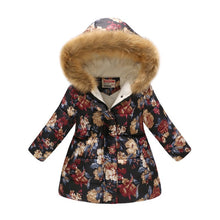 Load image into Gallery viewer, Winter Girls Warm Down Jackets Kids Fashion Printed Thick Outerwear Children Clothing Autumn Baby Girls Cute Jacket Hooded Coats