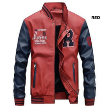 Load image into Gallery viewer, High Quality Baseball Jacket Men Embroidered Leather Pu Coats Slim College Fleece Luxury Pilot Jackets Men's Stand Collar Coat