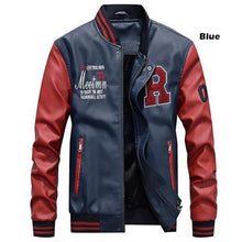 Load image into Gallery viewer, High Quality Baseball Jacket Men Embroidered Leather Pu Coats Slim College Fleece Luxury Pilot Jackets Men's Stand Collar Coat