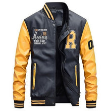Load image into Gallery viewer, High Quality Baseball Jacket Men Embroidered Leather Pu Coats Slim College Fleece Luxury Pilot Jackets Men's Stand Collar Coat