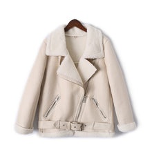 Load image into Gallery viewer, AOEMQ Retro New Lapel and Velvet Padded Fur One Coat Warm Fashion PU Leather Lamb Hair Motorcycle Clothing Bomber Jacket