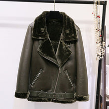 Load image into Gallery viewer, AOEMQ Retro New Lapel and Velvet Padded Fur One Coat Warm Fashion PU Leather Lamb Hair Motorcycle Clothing Bomber Jacket