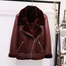 Load image into Gallery viewer, AOEMQ Retro New Lapel and Velvet Padded Fur One Coat Warm Fashion PU Leather Lamb Hair Motorcycle Clothing Bomber Jacket
