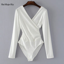 Load image into Gallery viewer, SheMujerSky Long Sleeve Bodysuit Women Backless Jumpsuits Black White Body femme monos cortos de mujer 2025