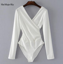 Load image into Gallery viewer, SheMujerSky Long Sleeve Bodysuit Women Backless Jumpsuits Black White Body femme monos cortos de mujer 2025