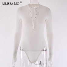 Load image into Gallery viewer, JULISSA MO Sexy V Neck Knitted Bodysuit Women Black Long Sleeve Buttons Rompers Womens Jumpsuit 2025 Casual One-pieces Bodysuits