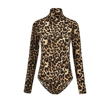 Load image into Gallery viewer, EIFER Leopard Bodysuit for Women Sexy Bodycon Skinny Body Suit Turtleneck Long Sleeve Playsuit Printed Romper Jumpsuits