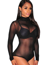 Load image into Gallery viewer, Liva Girl 2025 Nude Mesh Bodysuit Rompers Bodycon Jumpsuit Turtleneck Skinny Bodysuits Transparent New Women Sexy Body Clothing
