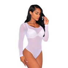 Load image into Gallery viewer, Liva Girl 2025 Nude Mesh Bodysuit Rompers Bodycon Jumpsuit Turtleneck Skinny Bodysuits Transparent New Women Sexy Body Clothing