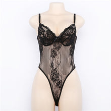 Load image into Gallery viewer, Cryptographic Black bow lace bodysuit women backless transparent sexy body jumpsuit rompers 2025 catsuit bodysuits slim overalls