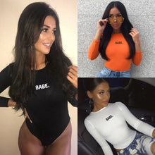 Load image into Gallery viewer, Fashion Sexy Women BABE Letter Long Sleeved Bodysuits Casual Skinny Bodysuits  Autumn Winter O-neck One Piece Body Bodysuits