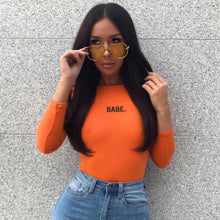 Load image into Gallery viewer, Fashion Sexy Women BABE Letter Long Sleeved Bodysuits Casual Skinny Bodysuits  Autumn Winter O-neck One Piece Body Bodysuits