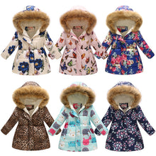 Load image into Gallery viewer, Winter Girls Warm Down Jackets Kids Fashion Printed Thick Outerwear Children Clothing Autumn Baby Girls Cute Jacket Hooded Coats