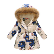 Load image into Gallery viewer, Winter Girls Warm Down Jackets Kids Fashion Printed Thick Outerwear Children Clothing Autumn Baby Girls Cute Jacket Hooded Coats