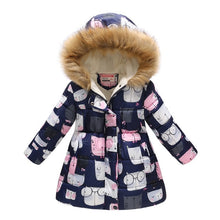 Load image into Gallery viewer, Winter Girls Warm Down Jackets Kids Fashion Printed Thick Outerwear Children Clothing Autumn Baby Girls Cute Jacket Hooded Coats